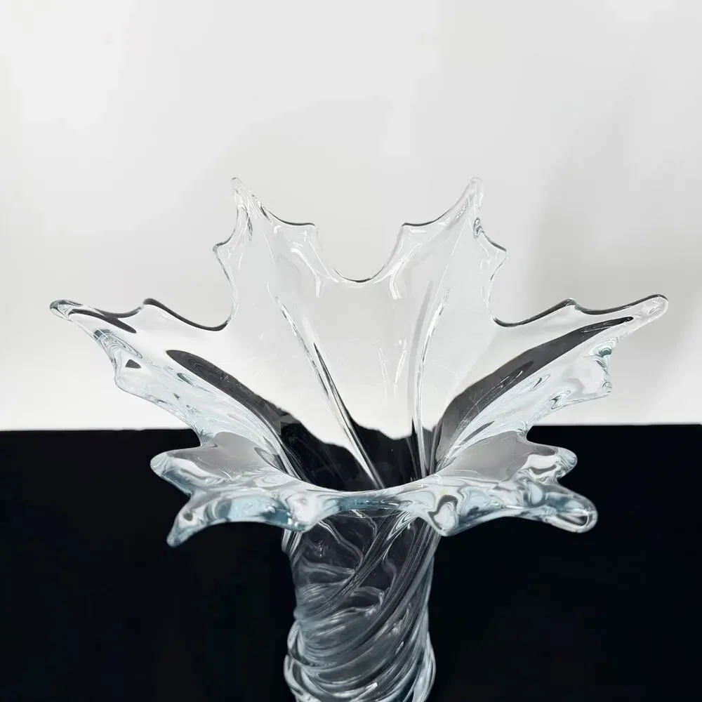 Vintage MCM Murano Archimede Seguso Twisted Clear Glass Vase Flared Rim
